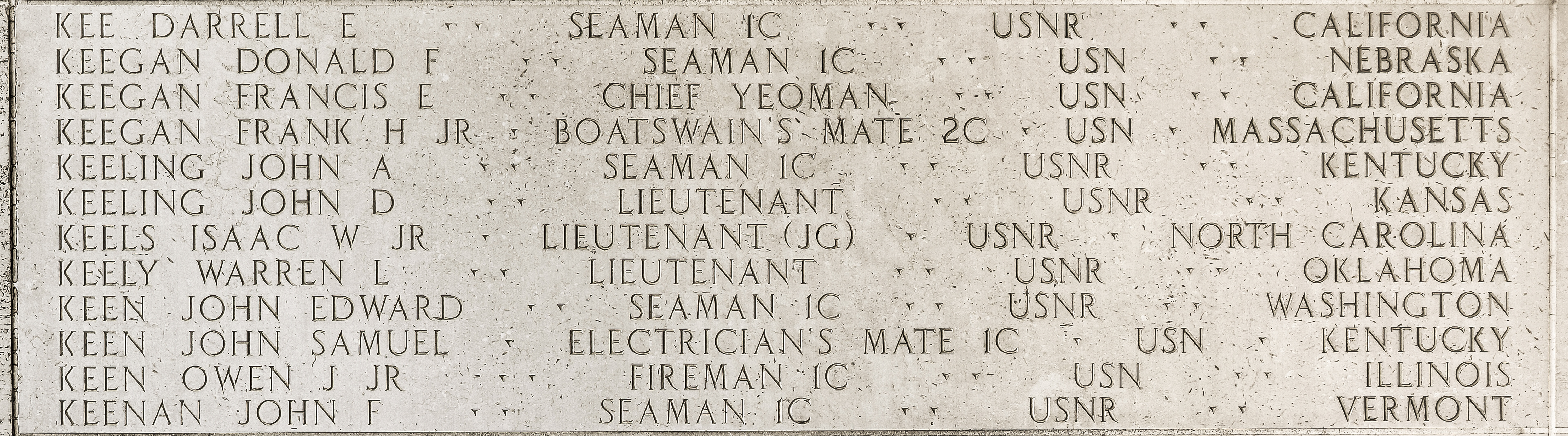 John Samuel Keen, Electrician's Mate First Class